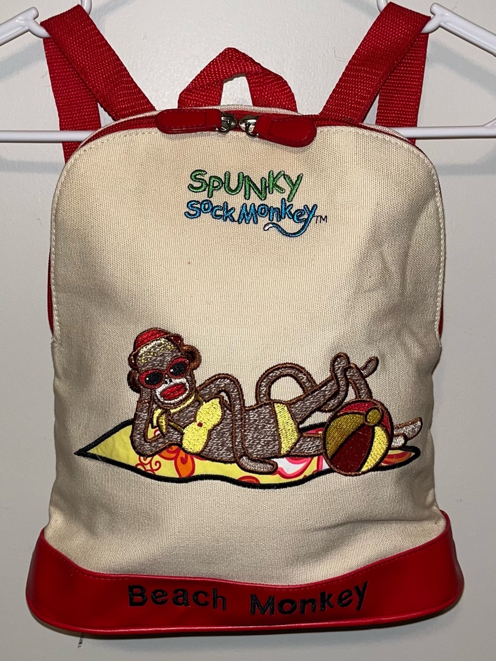 Vintage 2005 Spunky Sock Monkey “Beach Monkey” Canvas Mini Backpack